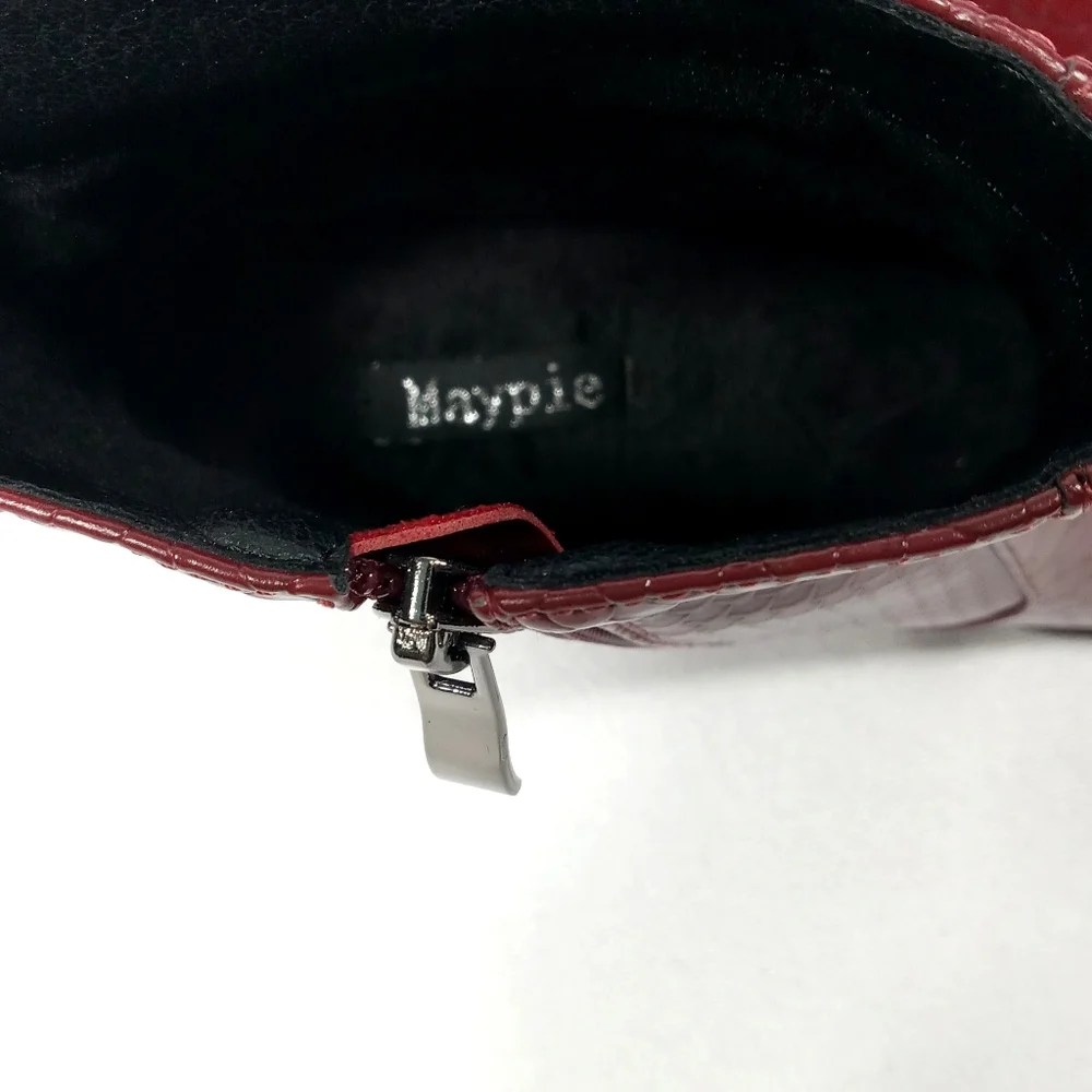 MAYPIE Dark Red Faux Leather Western Ankle Boot Size 6 - Picture 14 of 16